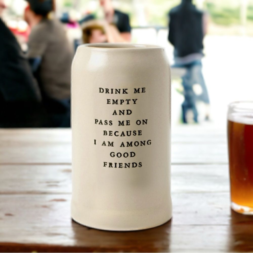 Izola NYC Drink Me Empty Pass Me On Among Friends Phrase Stoneware 1L Beer Stein